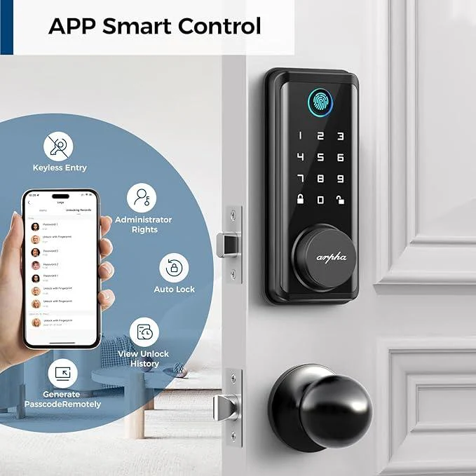Arpha D601K Electronic Keypad Deadbolt Lock with Handle Set 6-in-1 Fingerprint Door Lock - Image 4