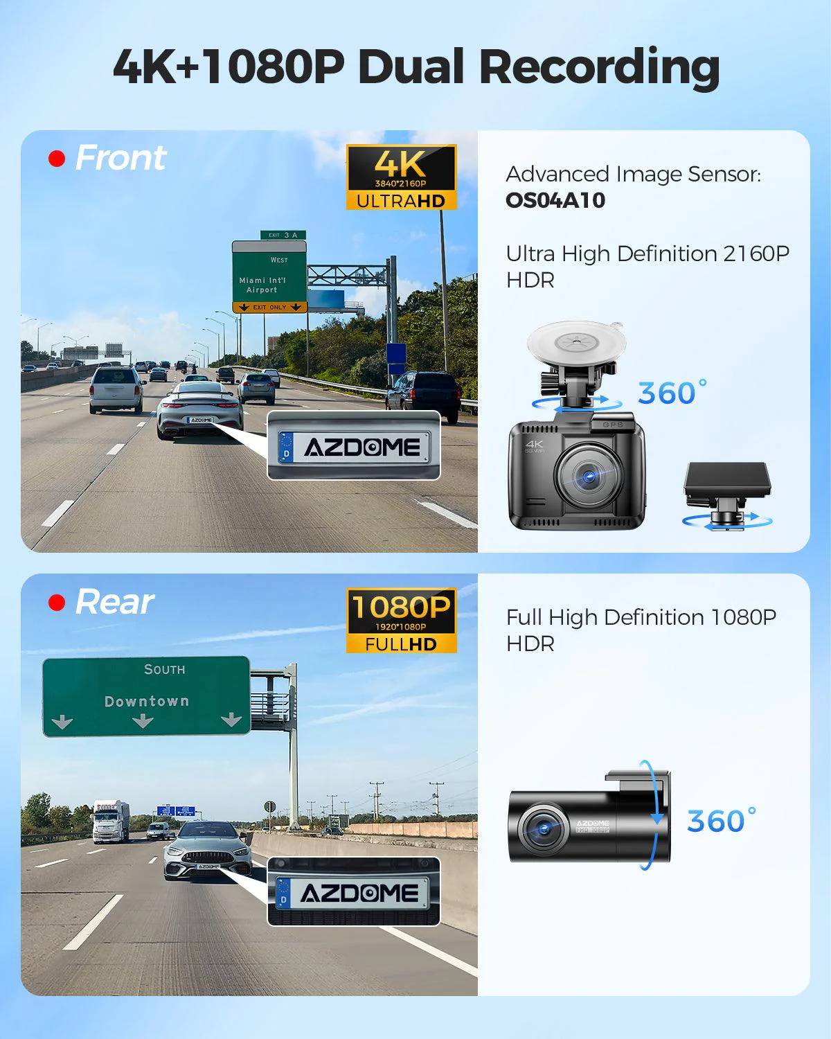 AZDOME GS63 Pro 2CH Dash Cam 4K with No-Light Full-Color Night Vision - Image 3