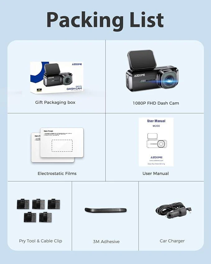 AZDOME M200 1CH Dash Cam 1080P 150° Wide Angle 24H Parking Mode - Image 7