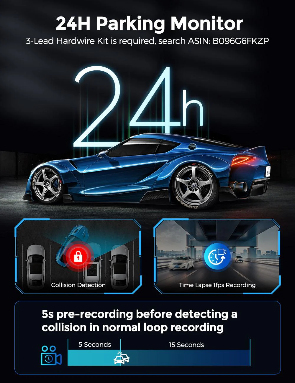 AZDOME M550 Pro 2CH Dash Cam 4K with  3.19'' Screen IR Night Vision 24H Parking Mode - Image 7