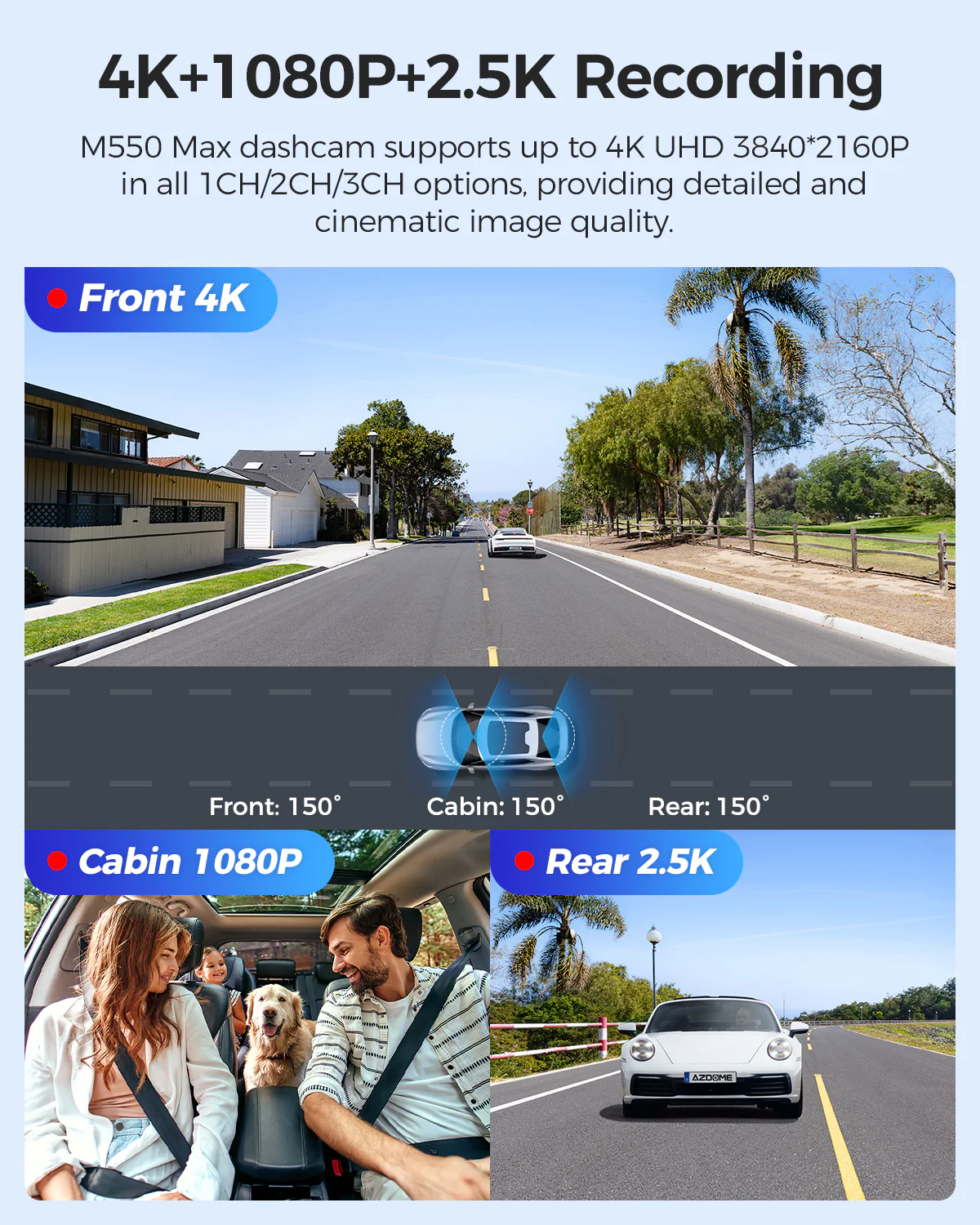 AZDOME M550 Max 3CH Dash Cam 4K with 3.19" Screen WDR Night Vision 24H Parking Mode - Image 3