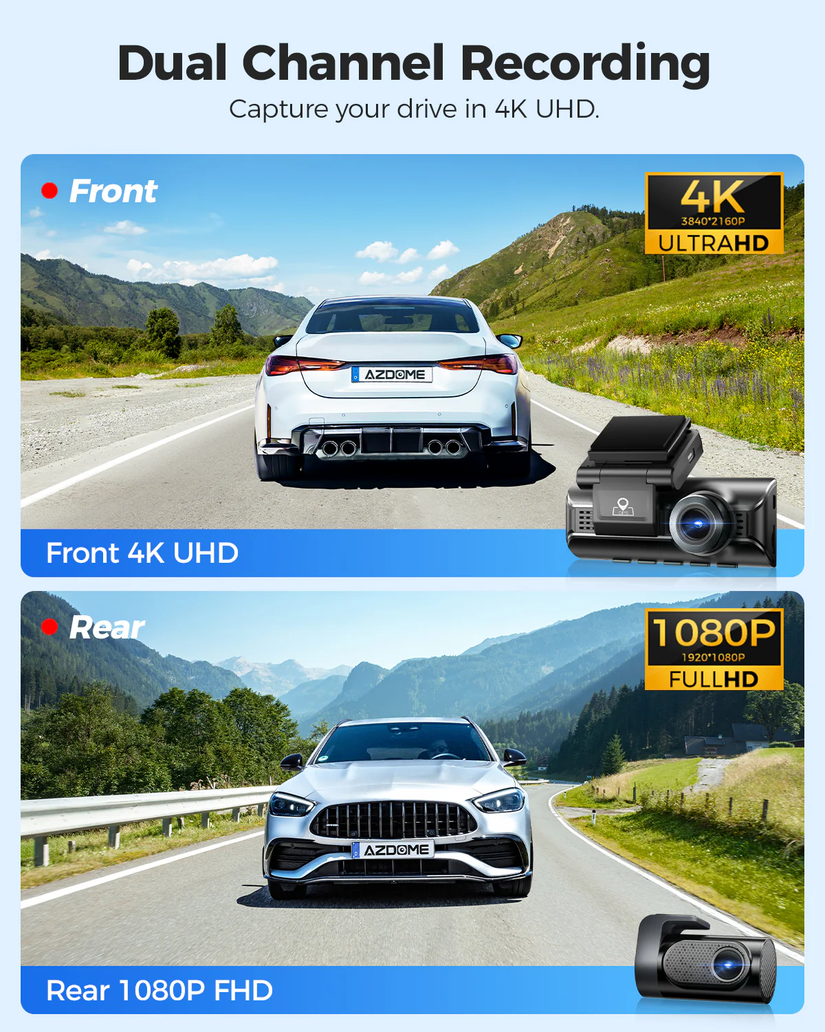 AZDOME M550 Pro 3CH Dash Cam 4K with 5G WiFi, 3.19" Screen IR Night Vision 24H Parking Mode - Image 4