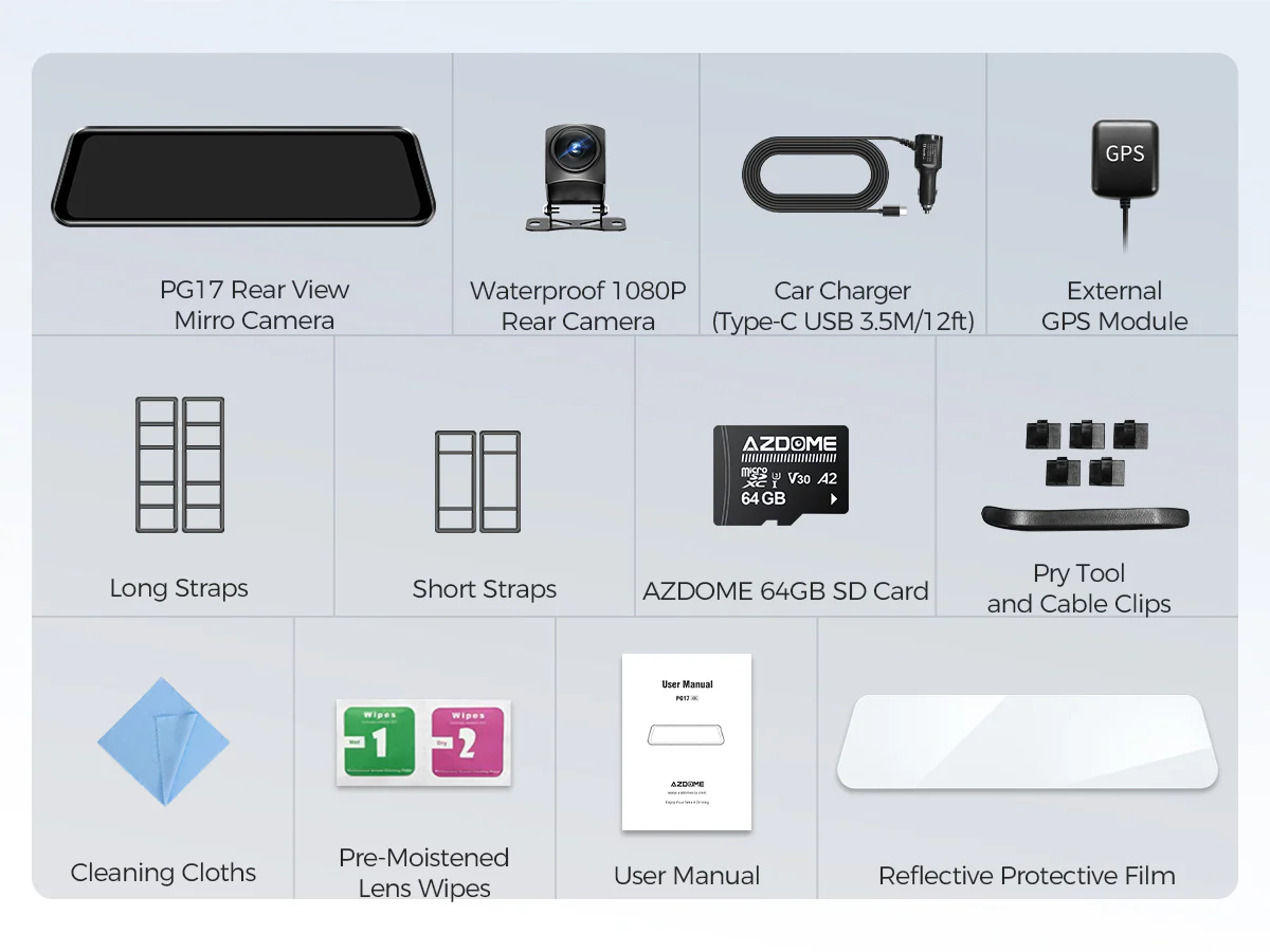 AZDOME PG17 2CH Mirror Dash Cam 4K with 12" Touch Screen 24H Parking Mode - Image 9