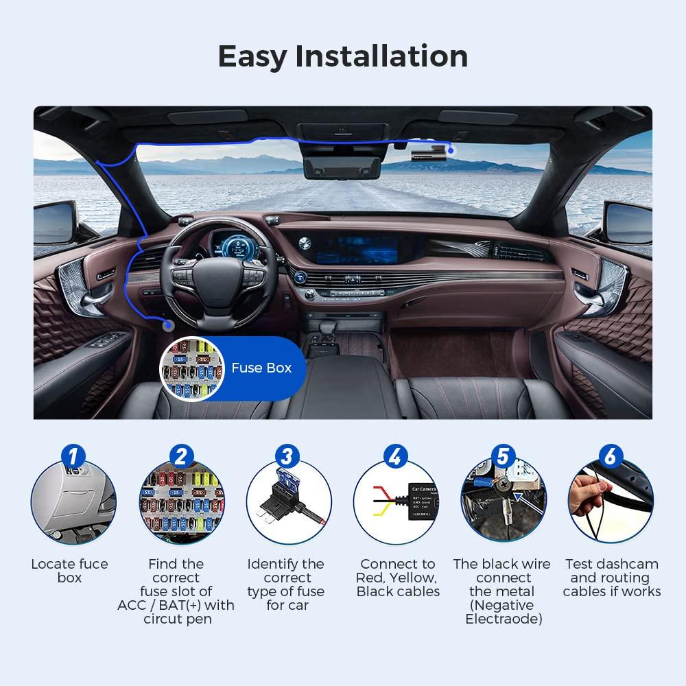 AZDOME JYX04 3-Lead Acc Hardwire Kit Micro-USB Port for Dash Cam, 12ft with Fuse Kit - Image 6