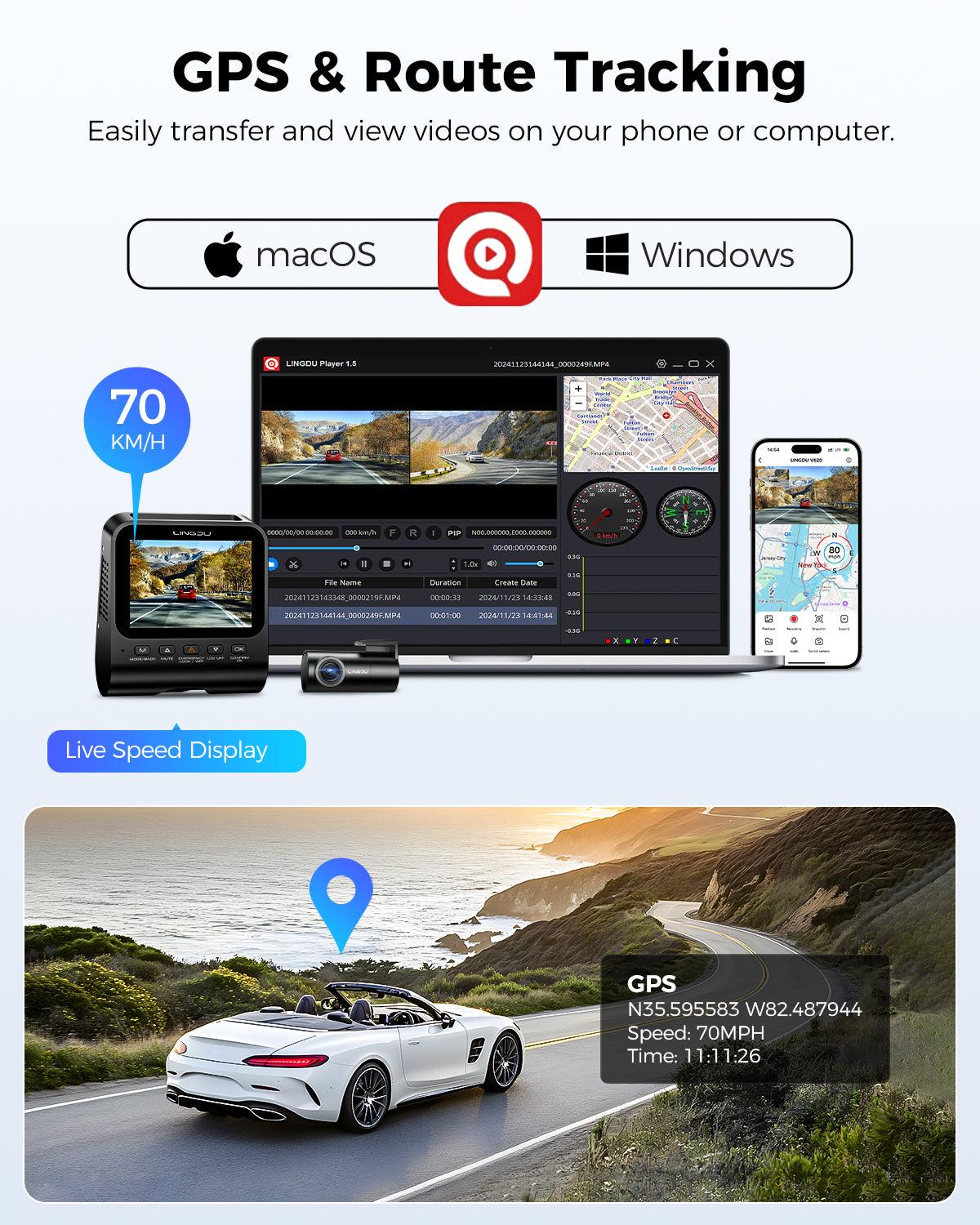 LINGDU V620 Front and Rear Dual Cameras for Cars, 2 Channel Dash Cam 4K Ultra HD Built-in WiFi 6& GPS, APP Control, Smart Voice Control ADAS WDR Night Vision - Image 5