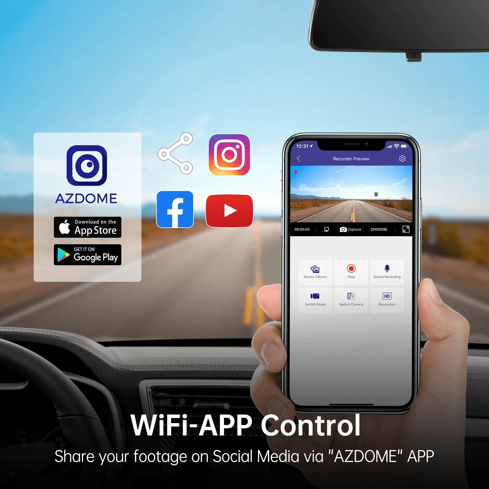 AZDOME M300 1CH Dash Cam 1296P with Voice Control 24H Parking Mode No Card - Image 4